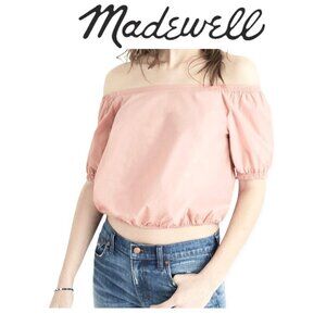 Madewell Pink Off-Shoulder Cotton Bubble Top XL Trendy Millennial Pink Summer